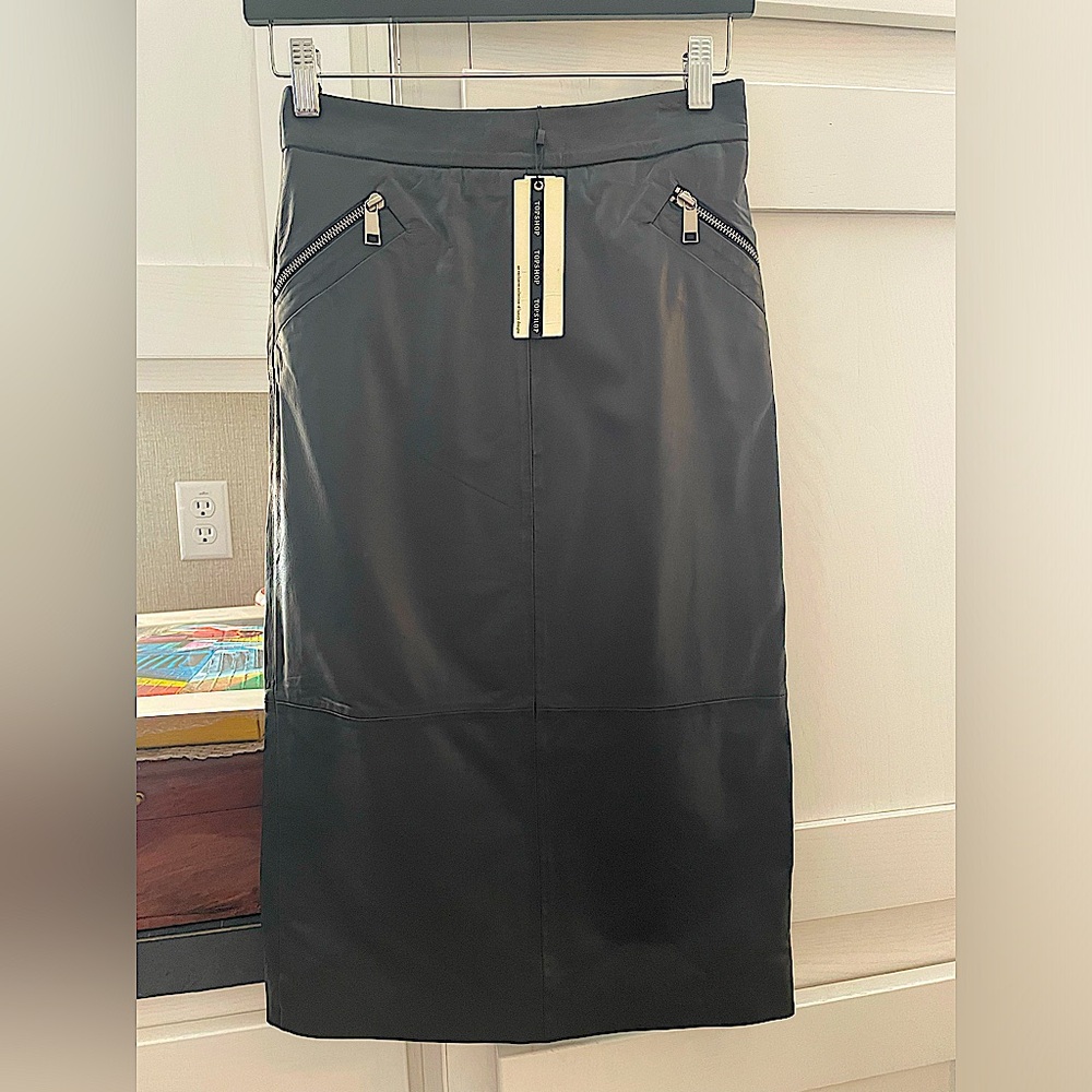 NWT Topshop Black Genuine Leather Skirt Sz 4